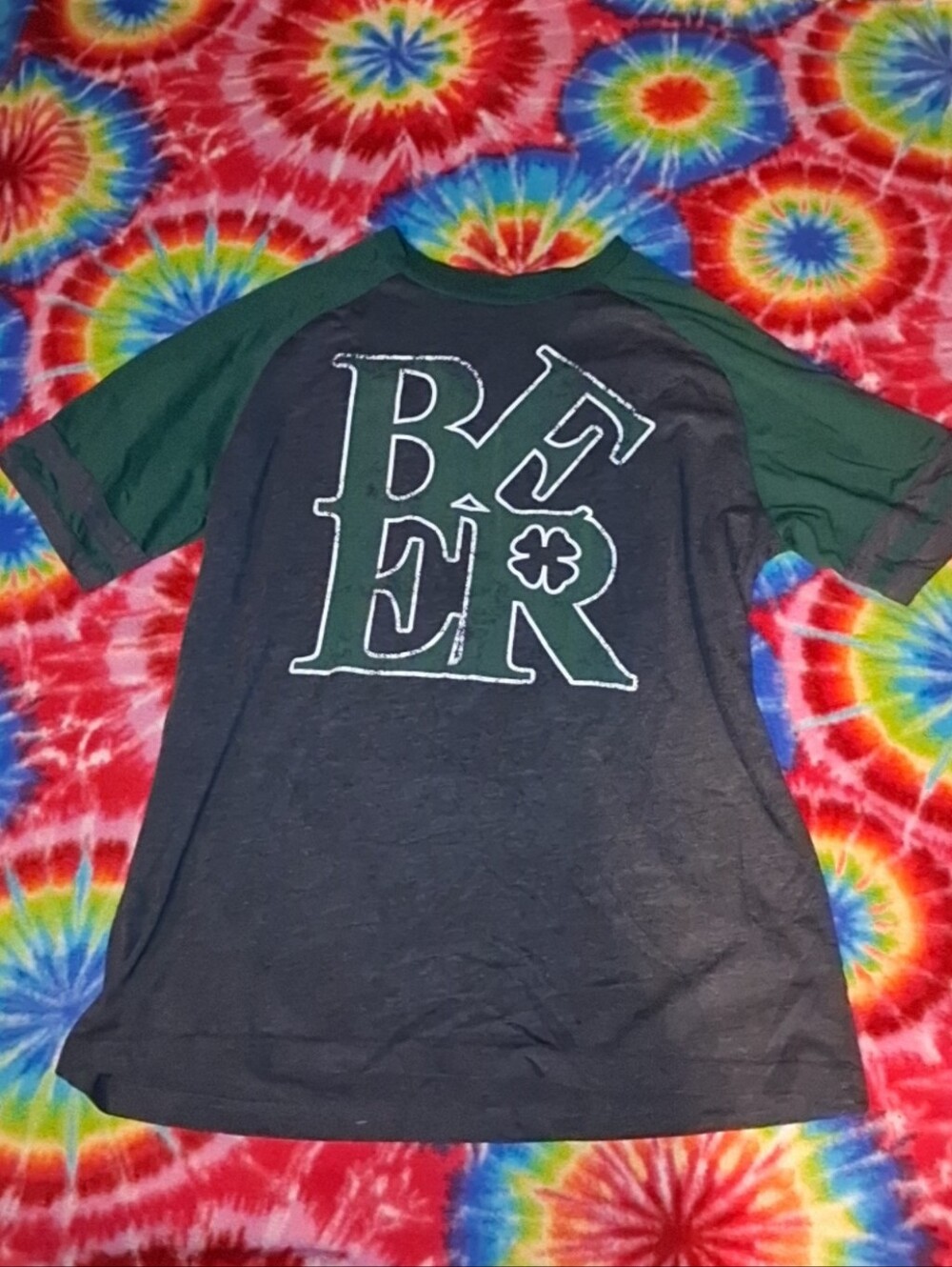 Lucky Brand Dark Gray Tee with Green Sleeves Size Large